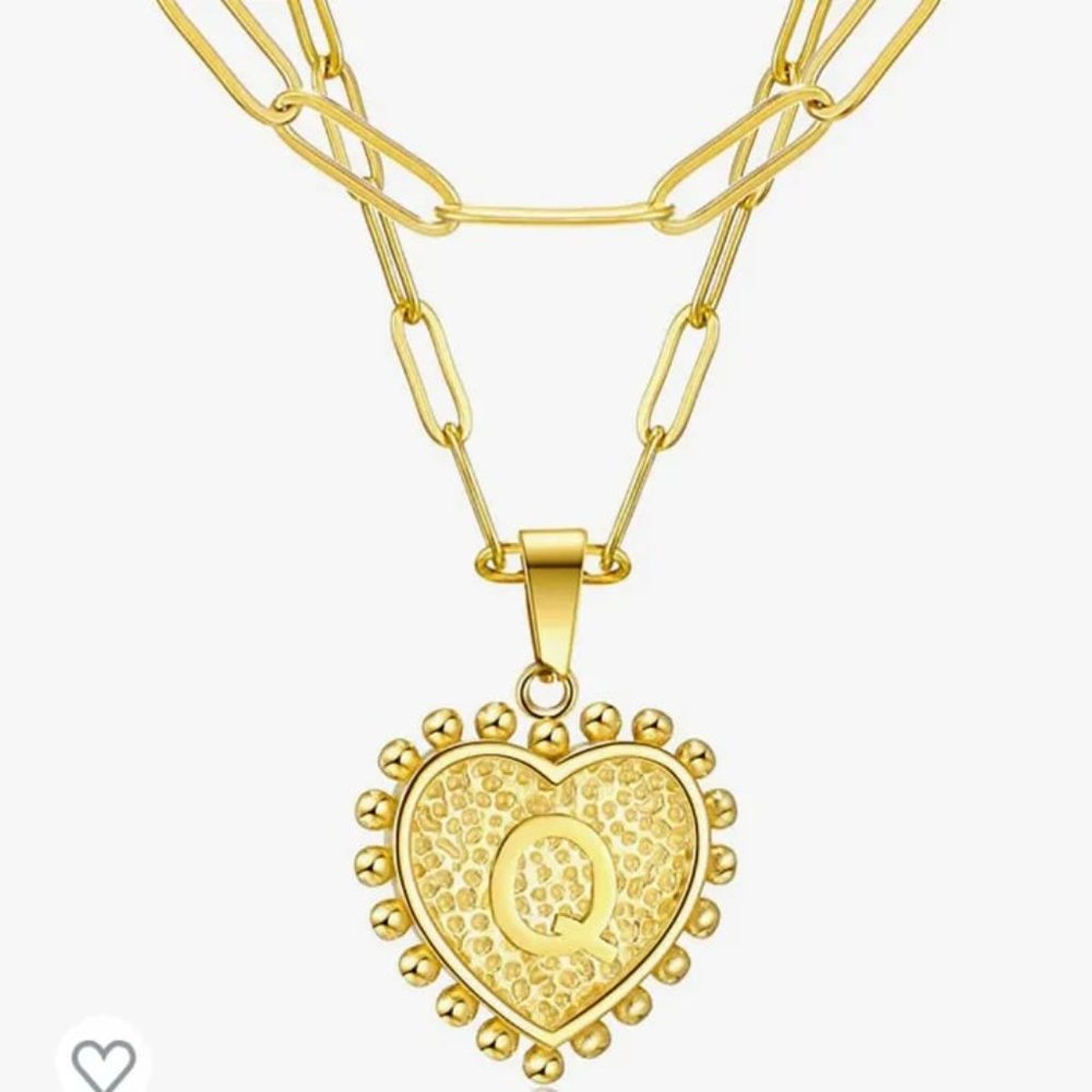 NEW| 14K Gold Plated Initial Q Layered Necklaces - Picture 3 of 7